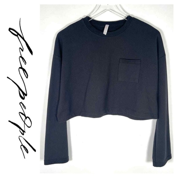 Free People Tops - FREE PEOPLE Cropped Black Sweatshirt